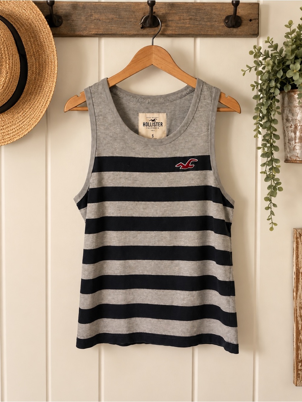 Hollister Gray and Navy Striped Tank Top size small